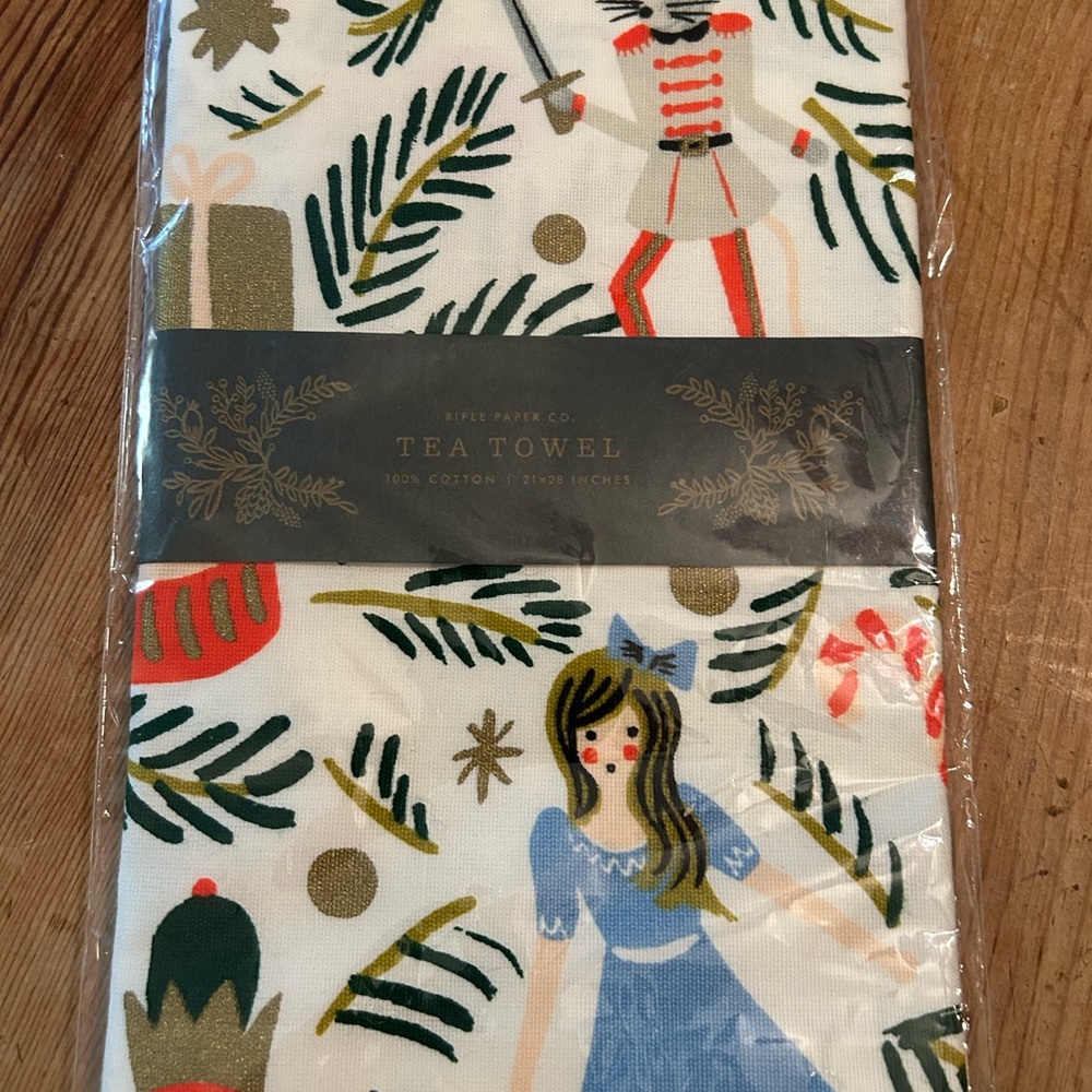 Rifle Paper Co. Festive CHRISTMAS TREE Nutcracker Tea Towel with Red and Green